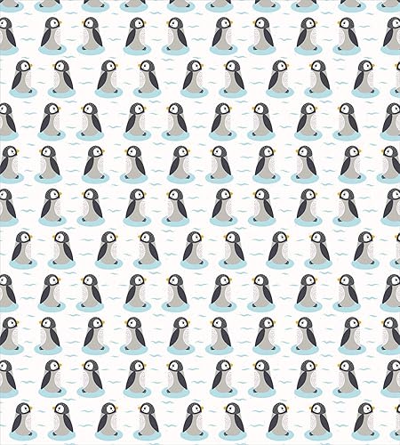 Miniatura 2 de Lunarable Pinguin Duvet Cover Set, Continuous Cartoon of Waves Sea Arctic Ocean Motifs Art on Plain Backdrop, Decorative 3 Piece Bedding Set with 2