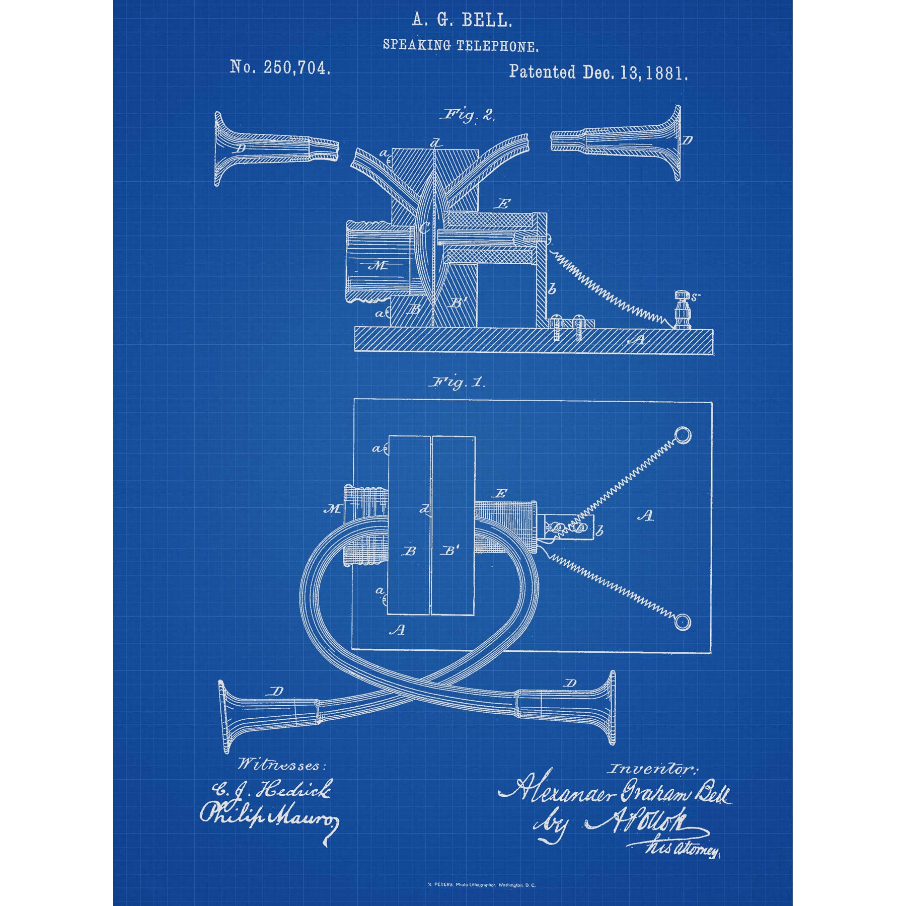 Artery8 Alexander Graham Bell Speaking Telephone 1881 Patent Plan Large XL Wall Art Canvas Print