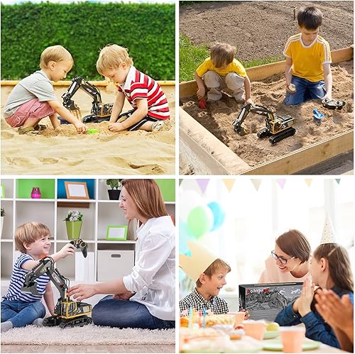 Miniatura 8 de kolegend Juguete de excavadora de control remoto de 16 pulgadas vehículos de construcción RC de 9 canales transportadores hidráulicos excavadores