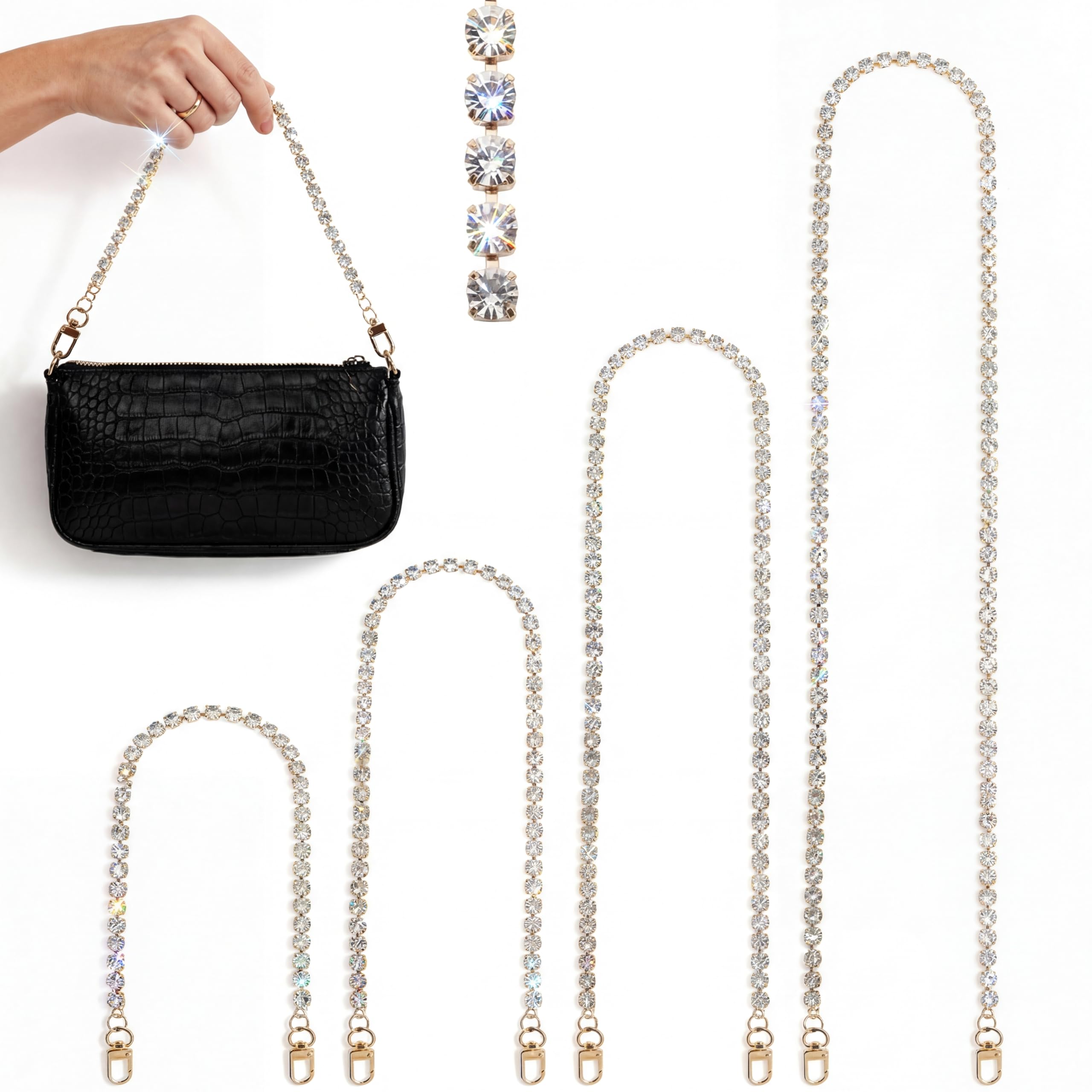 4 Pieces Diamond Bag Chain Replacement Chain Accessories Extender Chains Strap for DIY Purse Handbag Shoulder Crossbody Bag Clutch with Metal Buckles (Gold)-picture-15