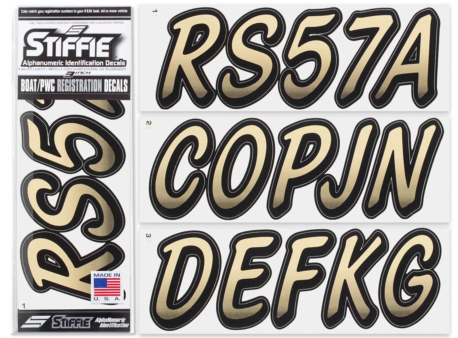 STIFFIE Whipline Sand/Black 3" Boat &amp; PWC Registration Decals • Numbers Letters Stickers