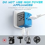 Adaptateur universel de voyage avec 3 USB A Ports + 1 USB C Port, 2500W Adaptateur de prise d'alimentation international tout-en-un Chargeur de voyage mural mondial, adaptateur Type C/A/G/I/f Travail pour 200+ Pays