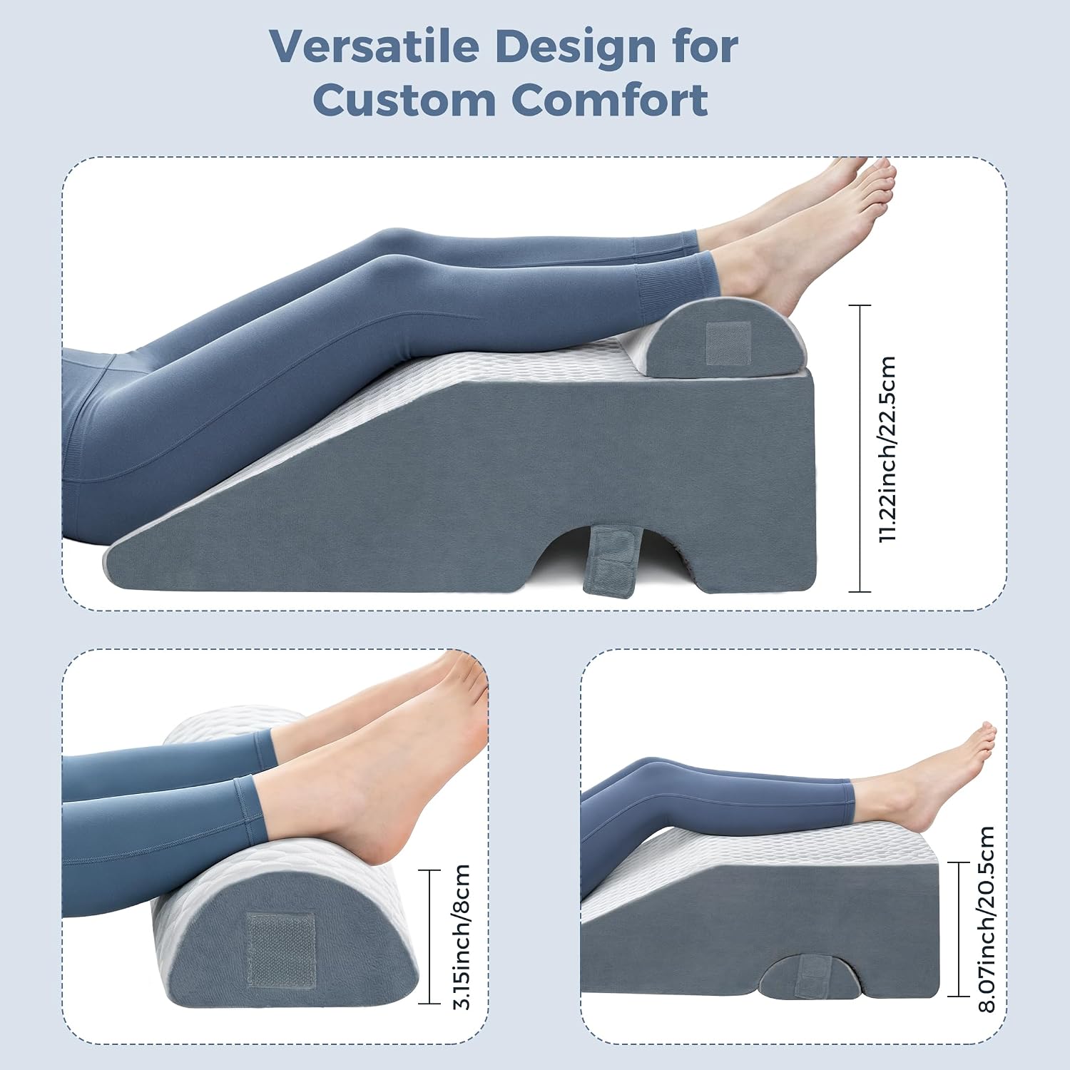 Leg Elevation Pillow for Post Surgery Recovery & Swelling, Hollow-Out Leg Wedge Pillow for Blood Circulation, 3-in-1 Memory Foam Bed Wedge Pillow with Removable Insert for Knee & Ankle Relief