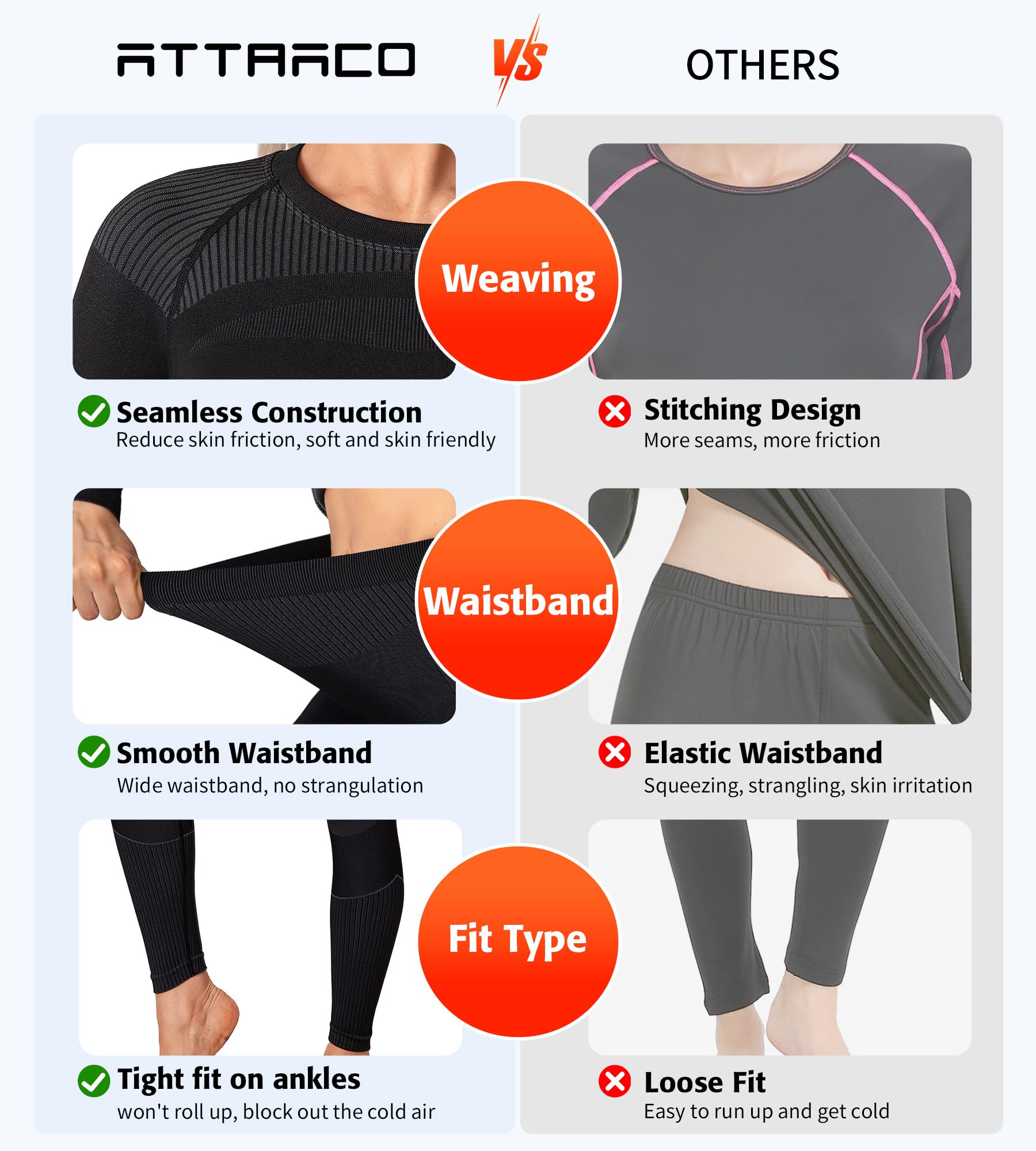 ATTRACO Thermal Underwear Set for Women Long Johns Warm Base Layer Top & Bottom for Cold Weather