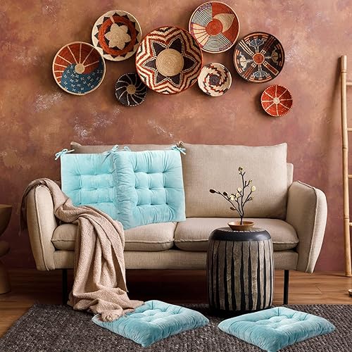 Miniatura 6 de Qunclay Juego de 8 cojines navideños para sillas de comedor de 15 x 15 pulgadas, cojines cuadrados con lazos, gruesos y suaves, para exteriores,