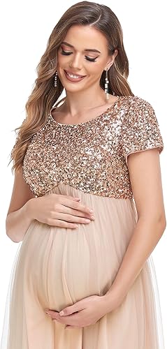 Miniatura 5 de Ever-Pretty Vestido de maternidad de otoño de manga corta con cuello redondo de tul y lentejuelas para mujer 0340A-EY