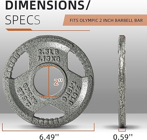 Miniatura 2 de Fitvids Olympic Cast Iron 2-Inch Weight Plate for Strength Training & Weightlifting, Home Gym, Multiple Weights Available