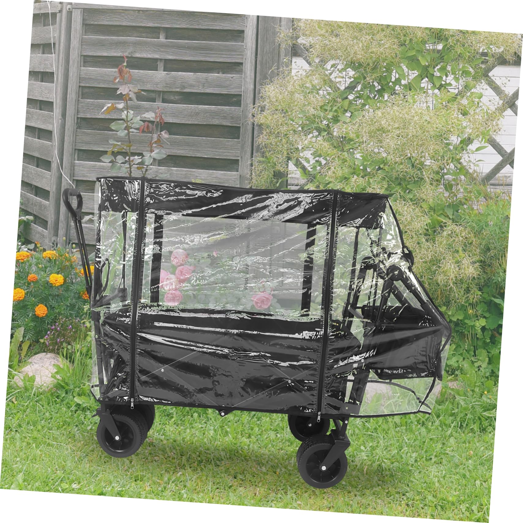 Cabilock Transparente Pvc Regenabdeckung für Wagen und Gartenwagen Faltbar mit Sonnenschutz Universelle Outdoor Abdeckung für Picknick und Camping