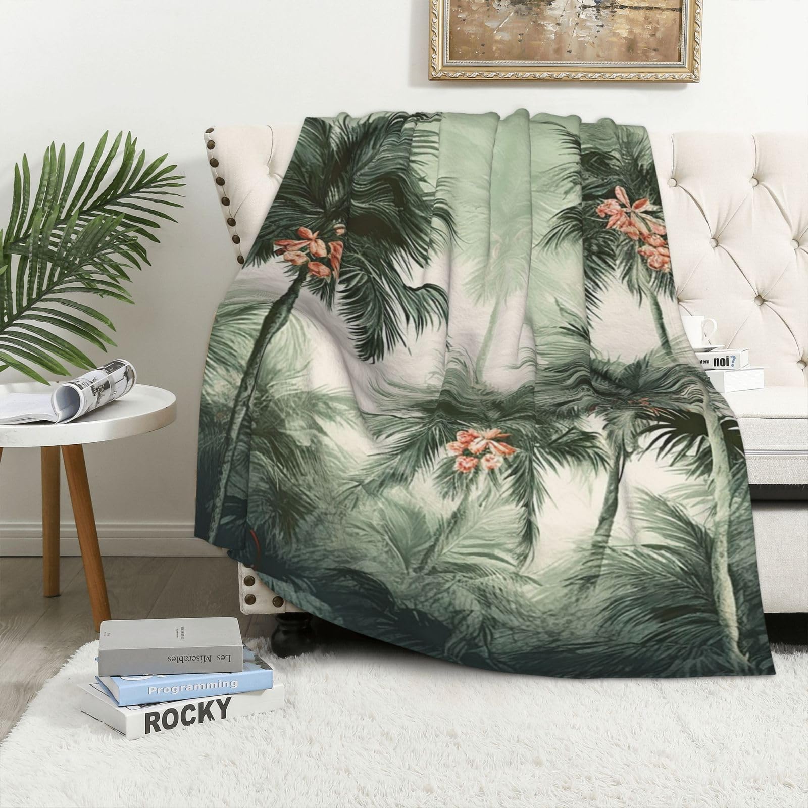 Couverture polaire palmier 101x152 cm pour canapé et jeté de lit doux