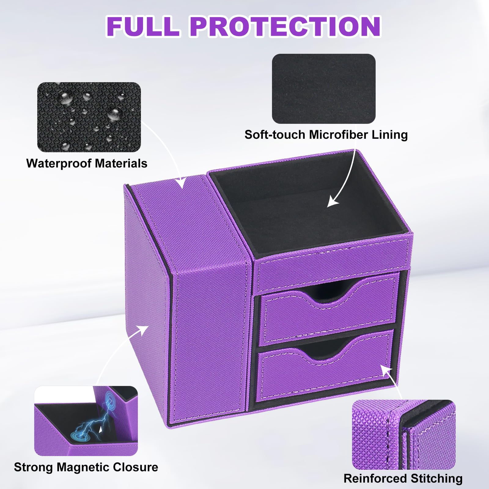 Vassoio per dadi e rullo per dadi a torre, scatola magnetica per dadi per rotolamento, 3 in 1, in pelle, organizer per dadi adatto per Dungeons & Dragons, MTG DM e Player, viola e nero