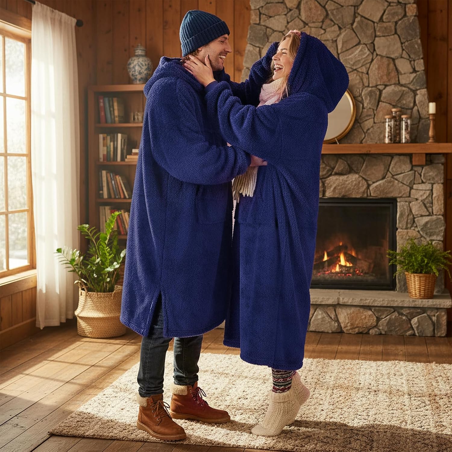 Wearable Blanket Hoodie for Women Men, Fleece Warm Comfy Hooded Sweatshirt with Pockets & Sleeves Cozy Gift for Adult - Image 5