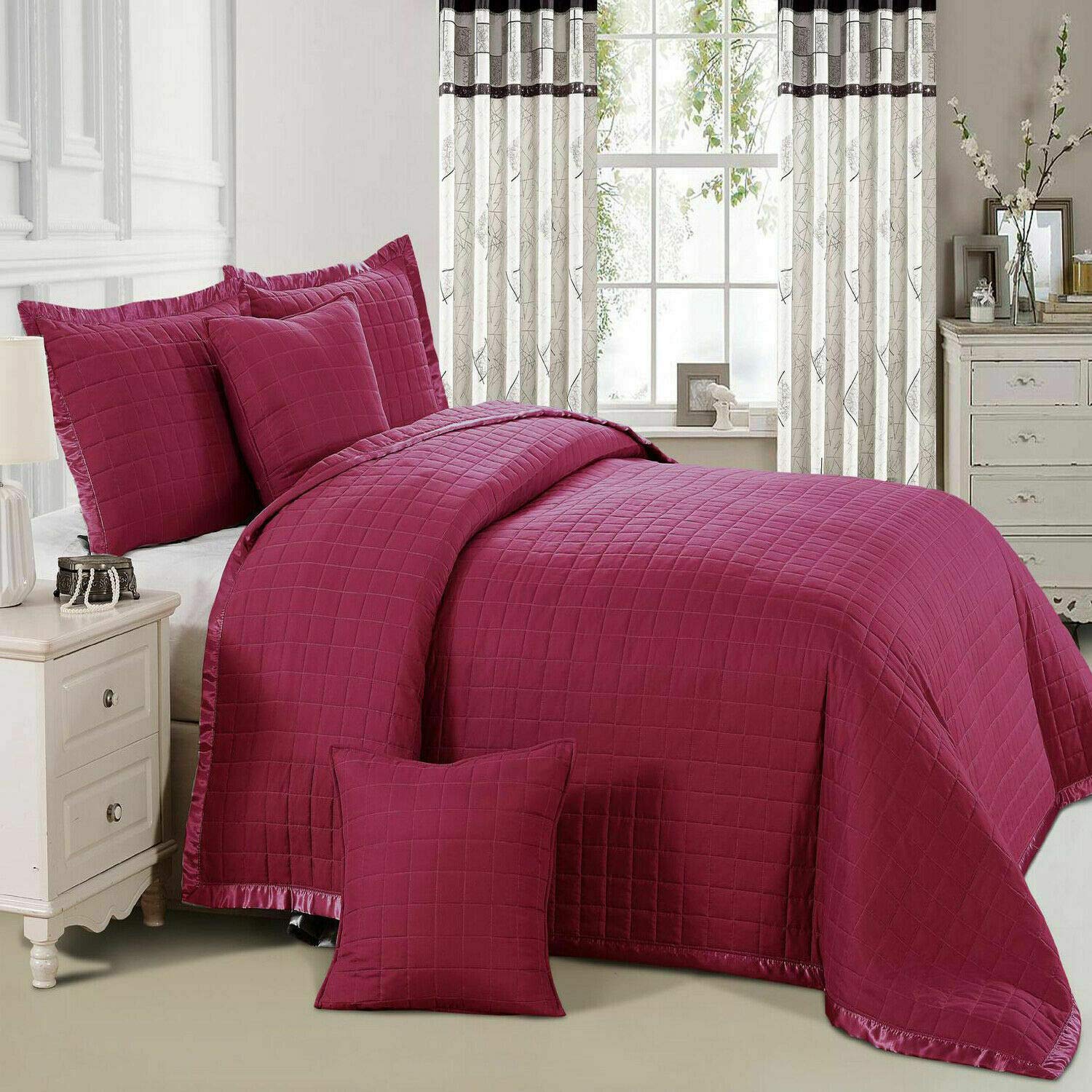 Householdfurnishing Box Stitching Bedspread Bed Throw Comforter Soft and Smooth With Pillow Shams (Burgundy, Double)