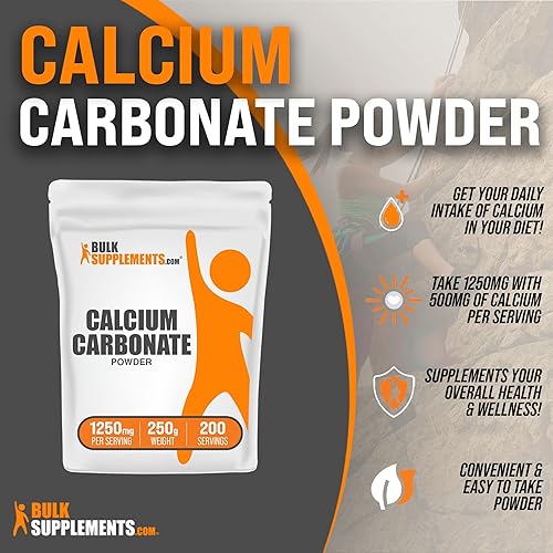 Miniatura 3 de BulkSupplements. com Polvo de carbonato de calcio - Suplementos de calcio para la salud ósea - Sin sabor - 1250 mg (500 mg de calcio) por porción,