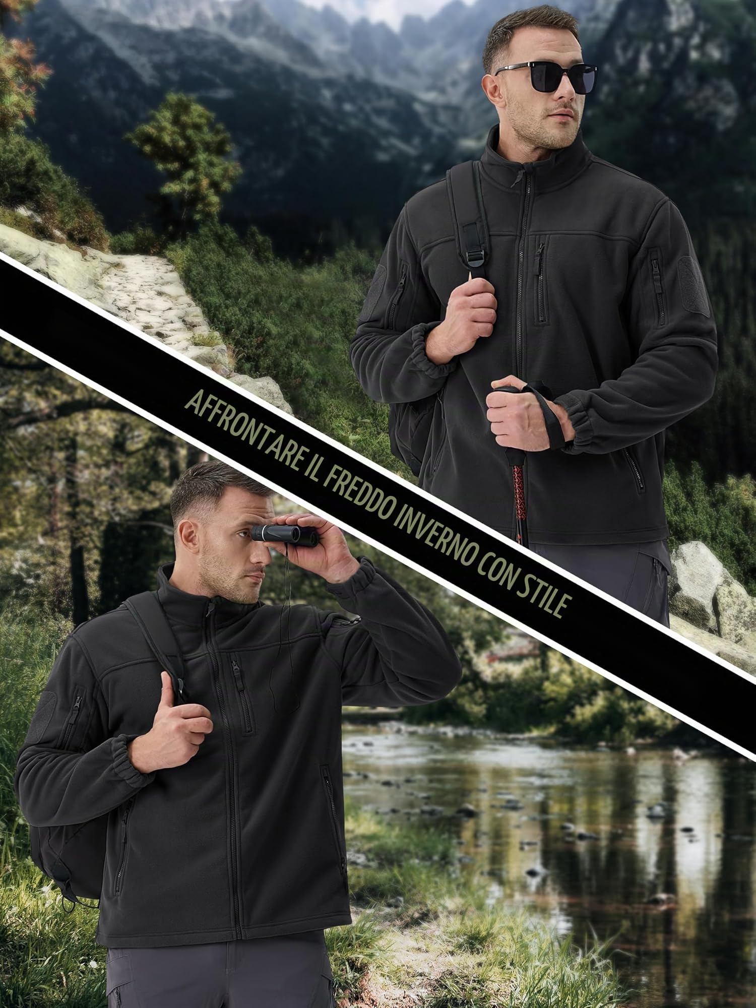 TACVASEN Giacca Invernale da Uomo Giacche Tattiche Full-Zip Jacket in Pile con Tasche con Cerniera