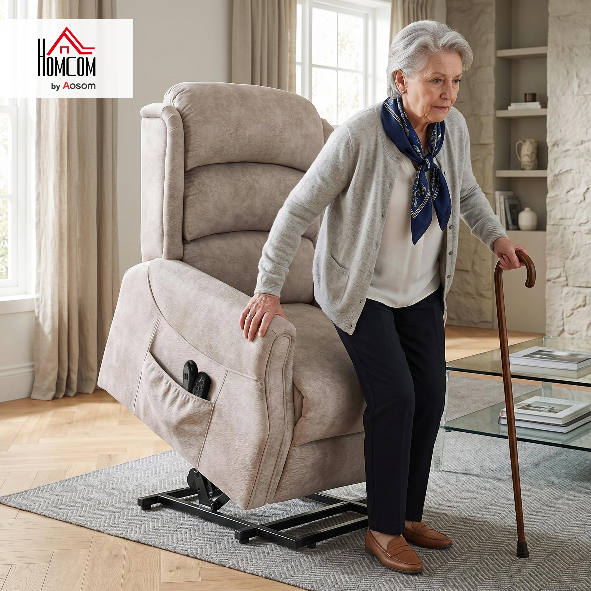 HOMCOM Poltrona sollevatore elettrico massaggio vibrazione e calore poltrona relax elettrica velluto schienale reclinabile cuscino a molle tasche laterali telecomando poggiapiedi facile montaggio