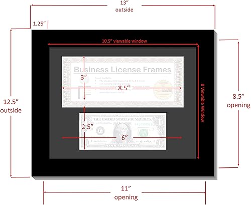 Miniatura 2 de CreativePF $L8.5x11bk-b Marco negro para el primer dólar con licencia comercial, alfombrilla para el primer dólar y una licencia de 3.5 x 8.75,