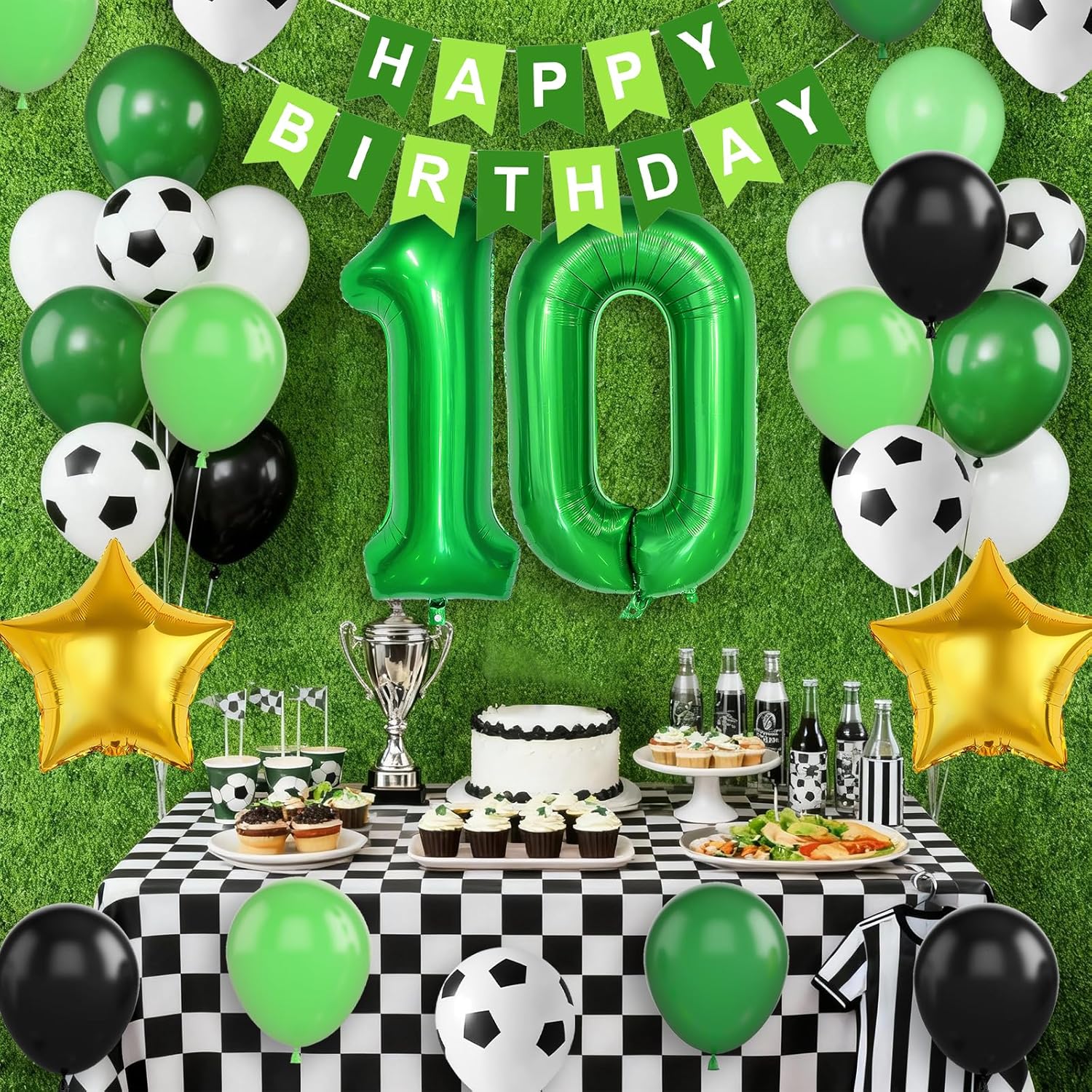 Soccer Birthday Party Decorations, 10th Birthday Decoration for Boys, Soccer Party Decorations Supplies with Happy Birthday Banner 32in Foil 10 Balloon for Boy Kid Men Sports Theme Party Decor - Image 5