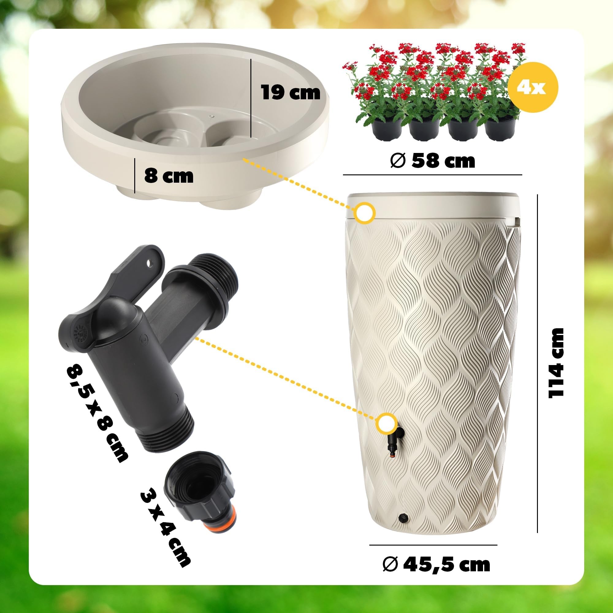 KADAX Récupérateur d'eau de Pluie 240 l Réservoir avec Robinet Résistant au Gel Crème
