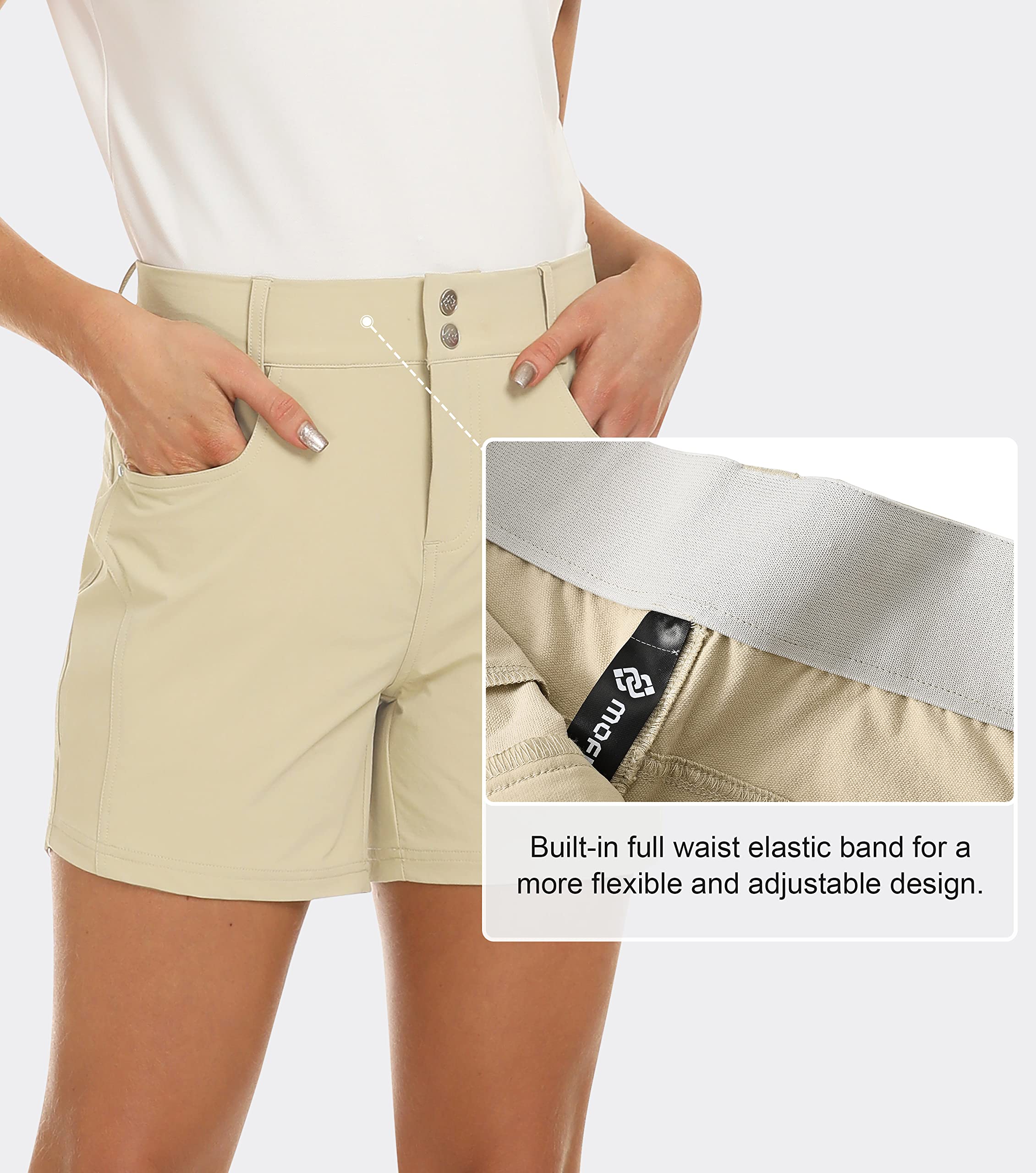 MoFiz Pantalones Cortos Mujer Shorts de Golf Senderismo Verano Outdoor Pantalón Corto Impermeables de Secado Rápido con Cinturón Elástico Incorporado