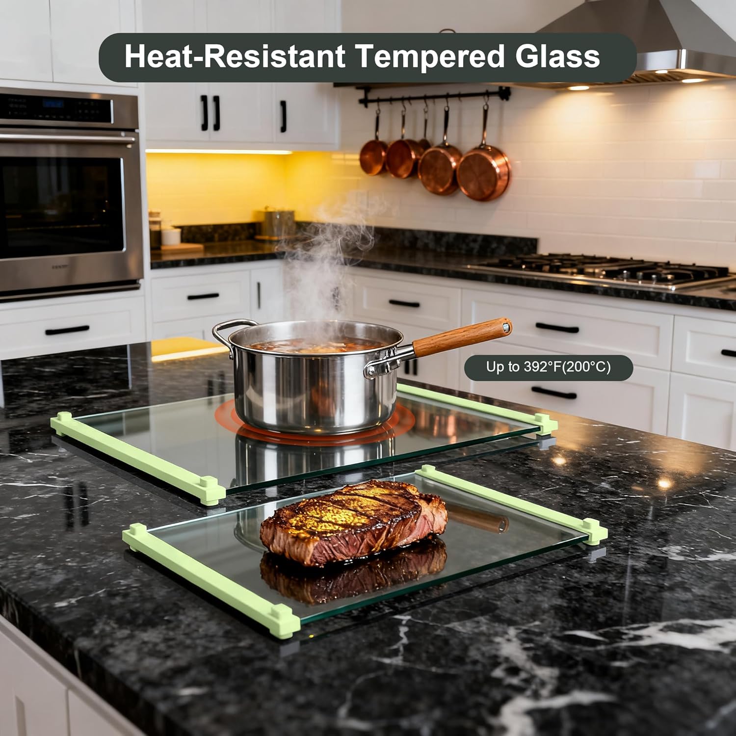 2PCS Glass Cutting Board with Silicone Grip, 80% Stronger Shatter Resistance and Slip Resistance,No Scratches/Microplastic-Free,Dishwasher Safe, Non Toxic Chopping Board for Kitchen (Green)