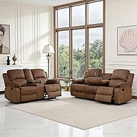 Vista 29 de Juego de 2 sofás reclinables manuales de cuero sintético, juego de sofá reclinable para sala, muebles modernos para sala con portavasos/consola