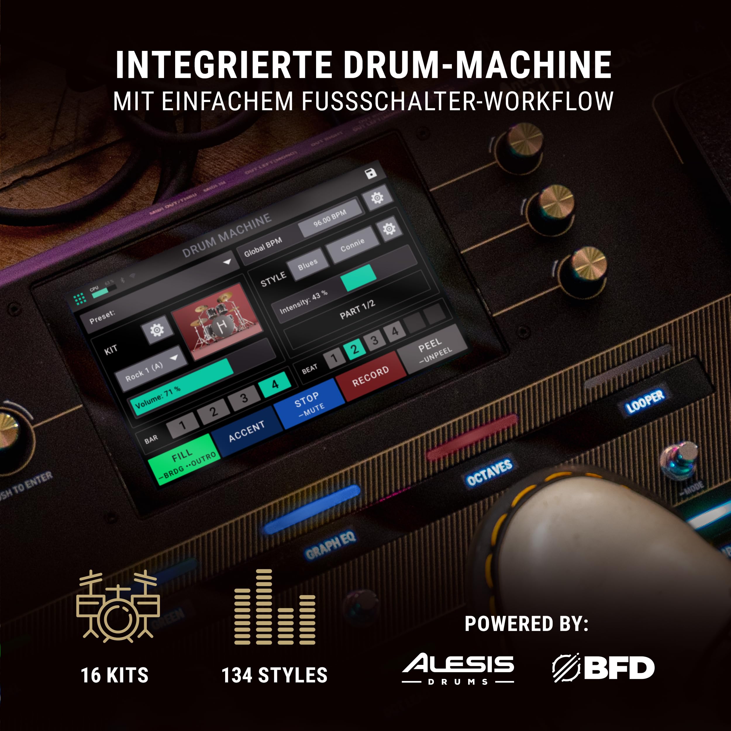 HeadRush Prime - Gitarren und Vocal Multi-Effekt-Pedal, Modelling-Prozessor mit Amp Cloner, Antares Auto-Tune, WLAN, Touchscreen, Looper und Bluetooth