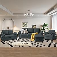 Chireca 4-Piece Convertible L-Shaped Sectional Sofa Set with Reversible Chaise, Loveseat & Armchair - Modern Dark Grey Linen Couch for Small Spaces