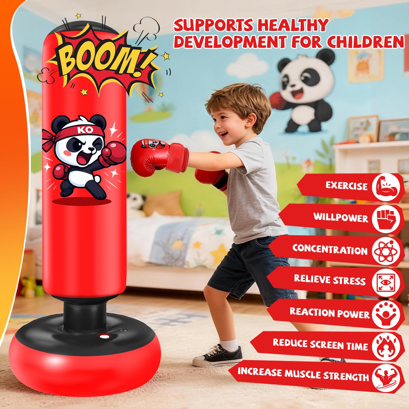 Sac de Frappe Enfant Ninonly 130cm Sac de Boxe Enfant avec Gants et Pompe pour GarçOns et Filles Set de Boxe pour Bureau Gym