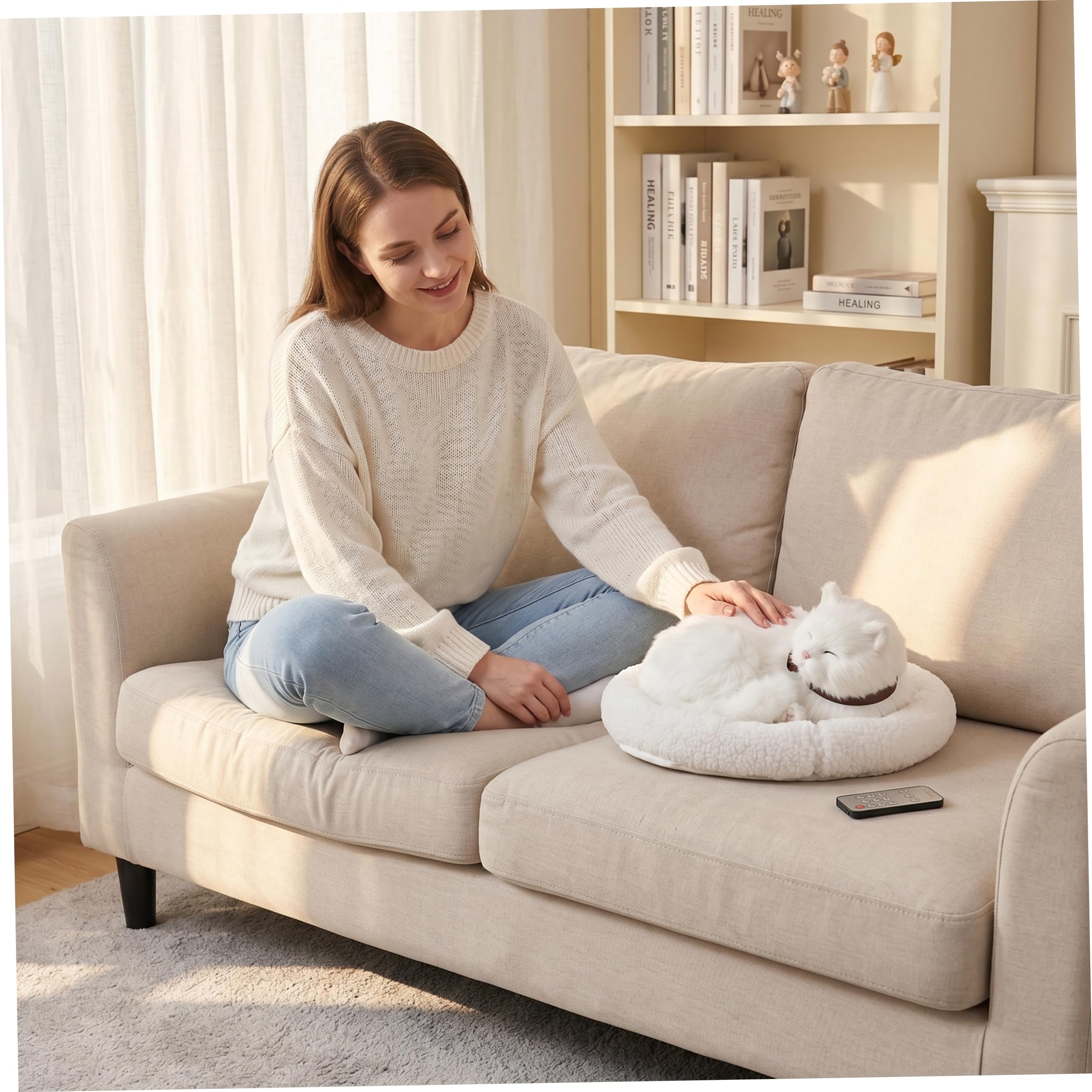 Gatto di pezza Adorabile Gatto Realistico Peluche Che Respira Morbido Realistico per l'auto dell'ufficio Domestico, Bianco, 12, 6x10, 6 Pollici