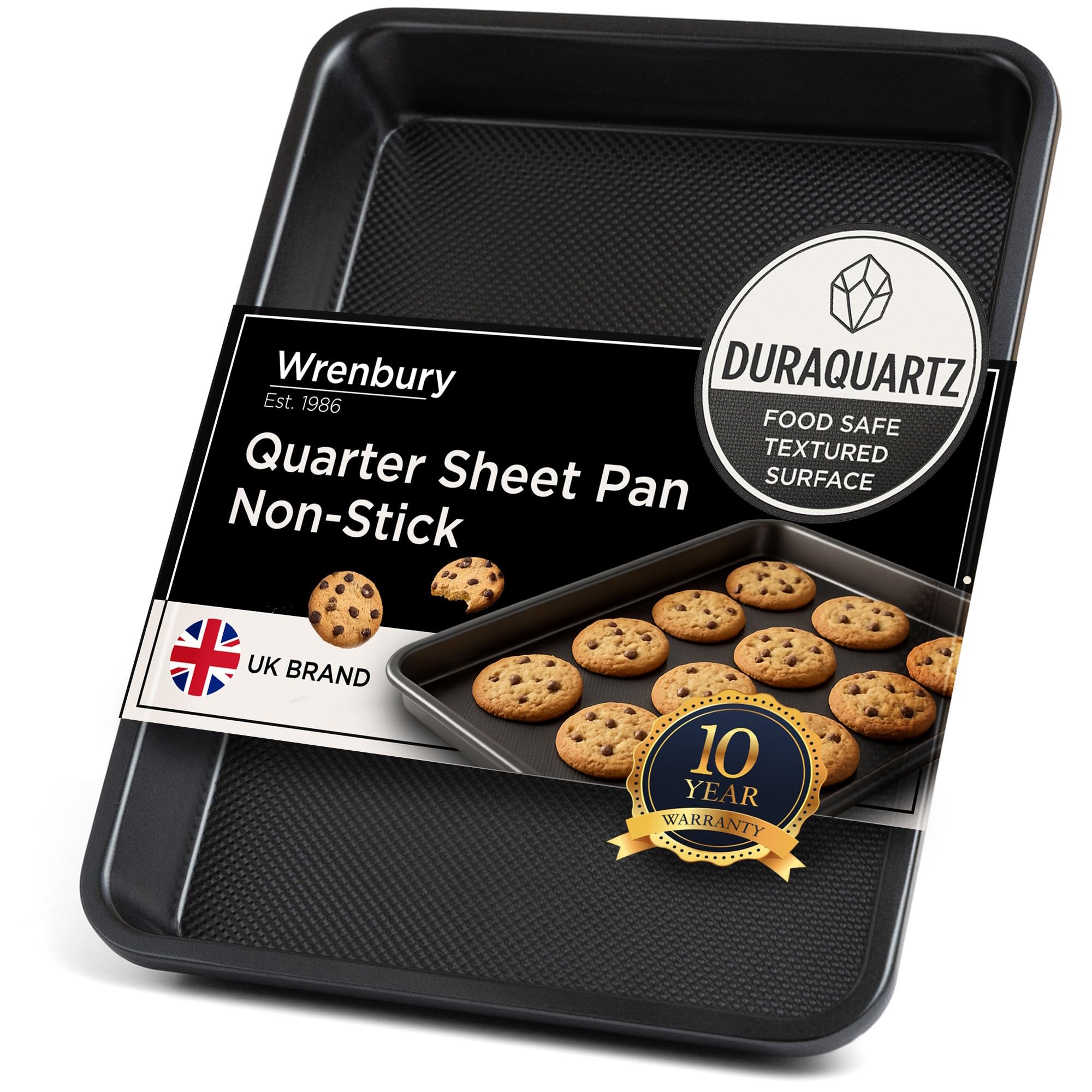 Wrenbury Non Stick Baking Tray for Oven 33x23cm – Carbon Steel Swiss Roll Tin, PFOA Free Traybake Oven Tray with DuraQuartz Surface, Dishwasher Safe