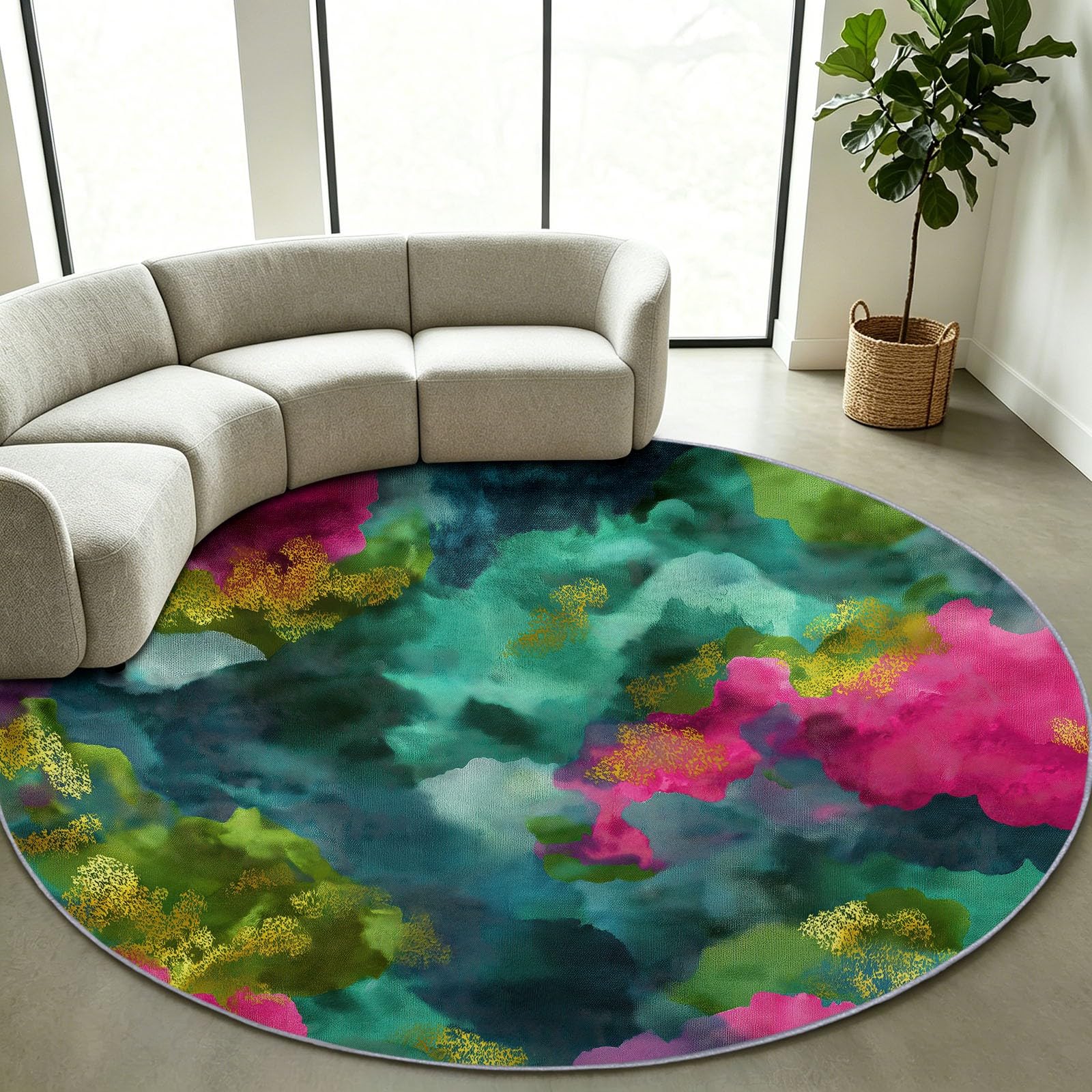 Alfombra redonda abstracta moderna, lavable, 100 cm, verde