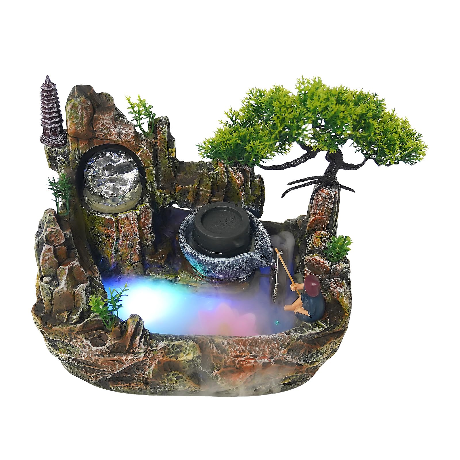Fontaine d'intérieur, cascade, fontaine de table électrique, esthétique raffinée la nature, fontaine à eau LED, fontaine intérieure, décoration Feng Shui, bonheur et harmonie