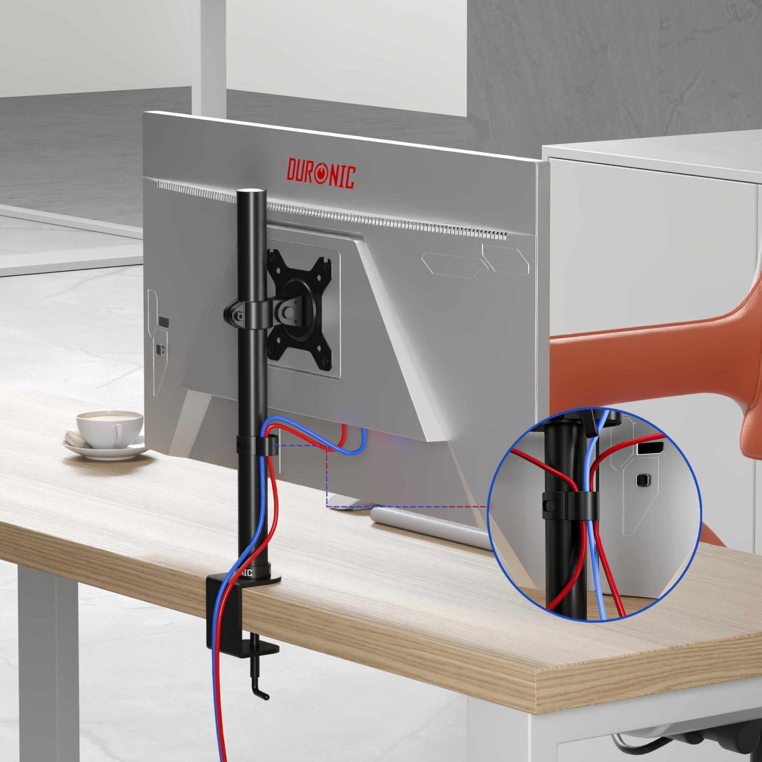 Duronic Braccio singolo per monitor DM151X1 Supporto per monitor regolabile in altezza Morsetto Riser per schermi PC da 13"-32" Supporti da scrivania con supporto VESA per monitor con capacità di 8 kg