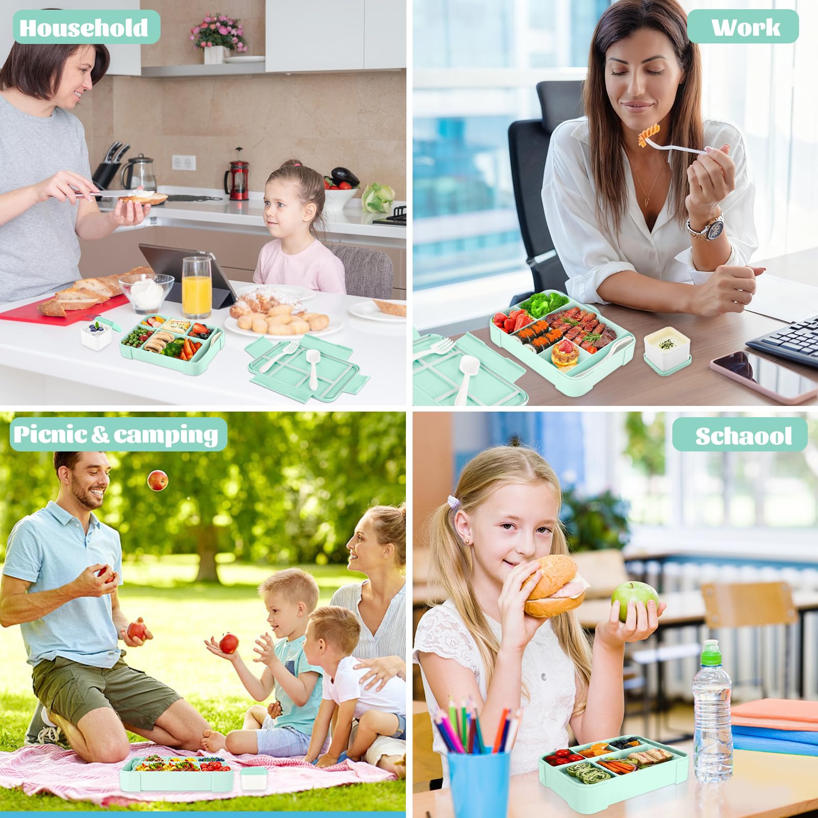 Pudełko śniadaniowe dla dzieci z przegródkami, 1330 ml, dla dzieci, na piknik, podróżny lunch, odpowiednie dla dorosłych, dziewcząt i chłopców, do szkoły, przedszkola i na wycieczki