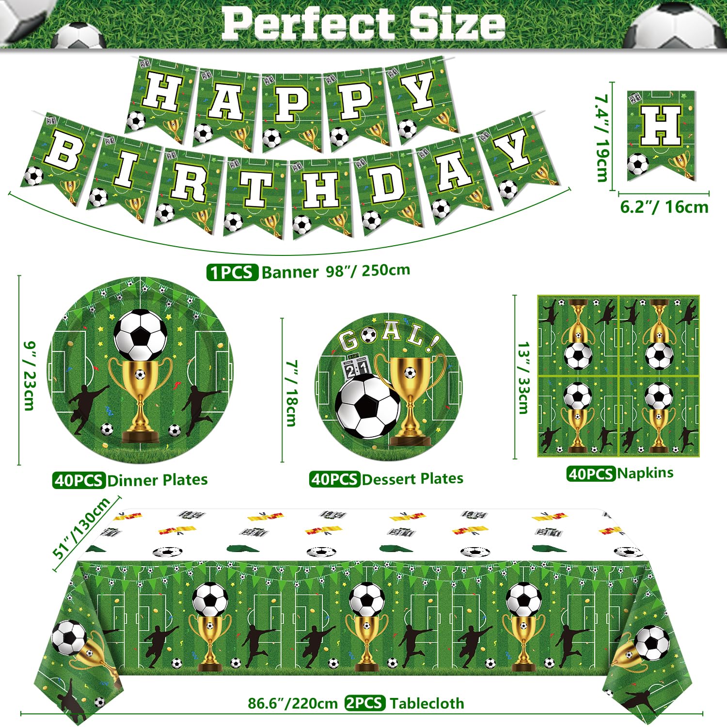Decorazioni Festa Calcio 123 Pezzi - Piatti, Tovaglioli, Tovaglie, Striscione Compleanno - Foto 13
