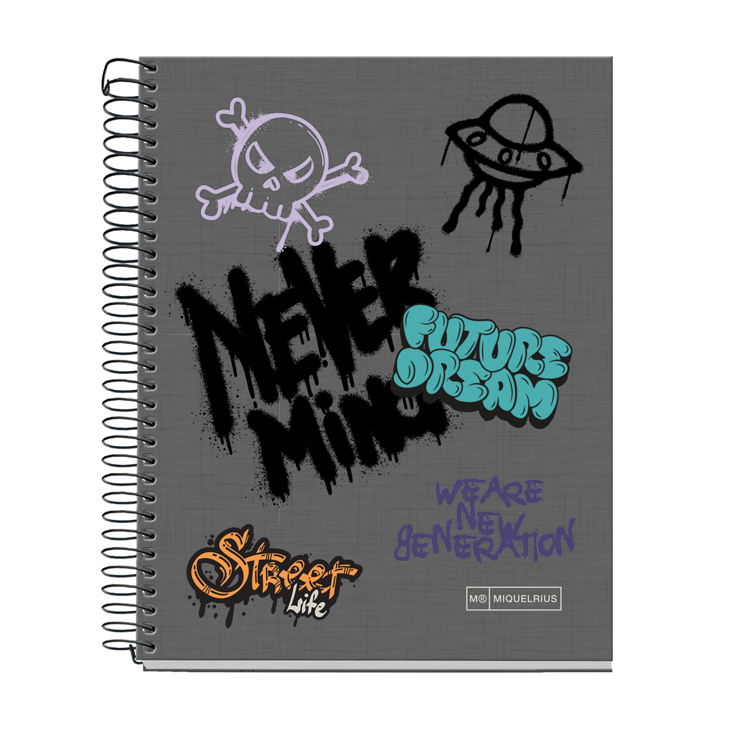 Miquelrius - A5 notebook, 5 mm grid, hardcover notebook, A5 notebook with 120 micro-perforated sheets, A5 notebook with 4 colours to organize, Extra Opaque paper 70 g/m², 2 holes for filing