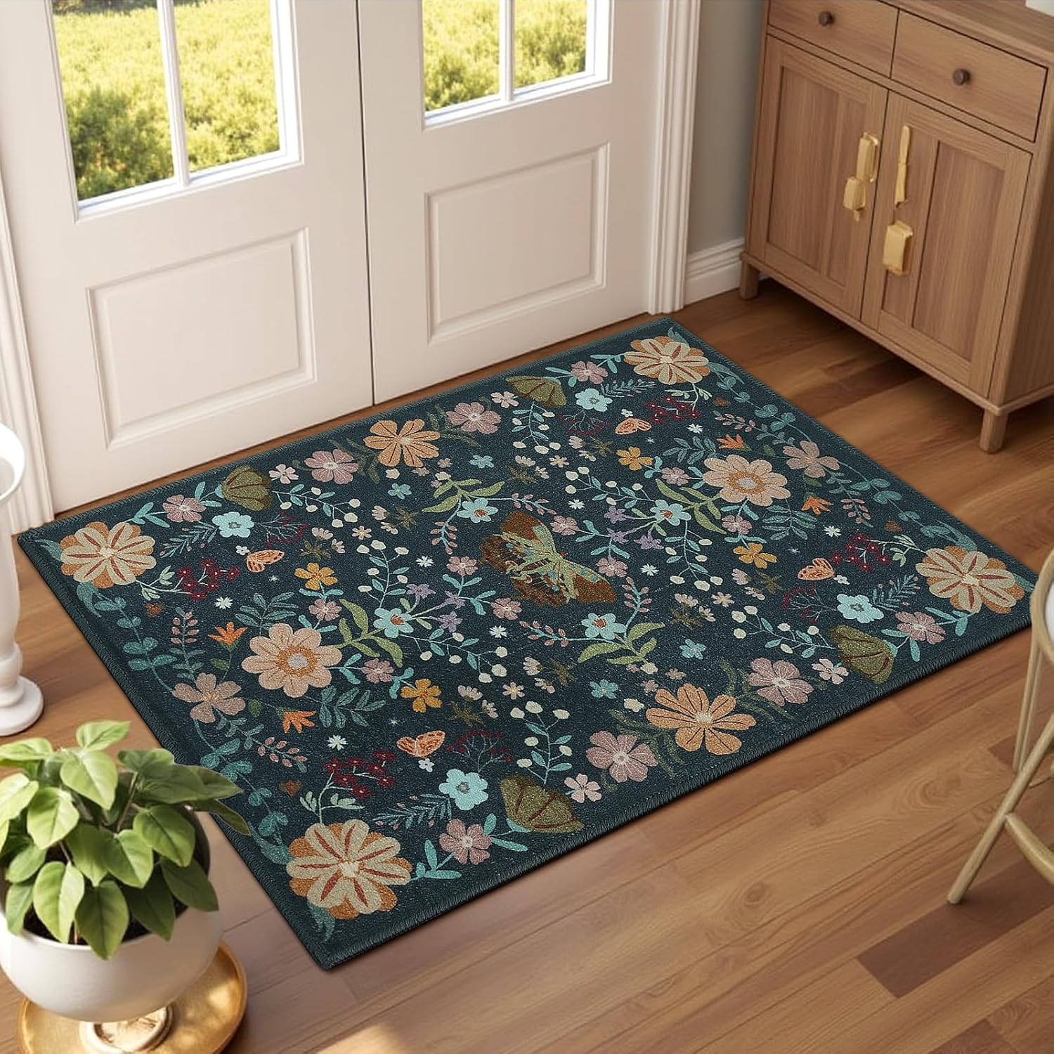 Amazon.com: Terrug 2x3 Green Floral Area Rug for Entryway,Boho Machine ...