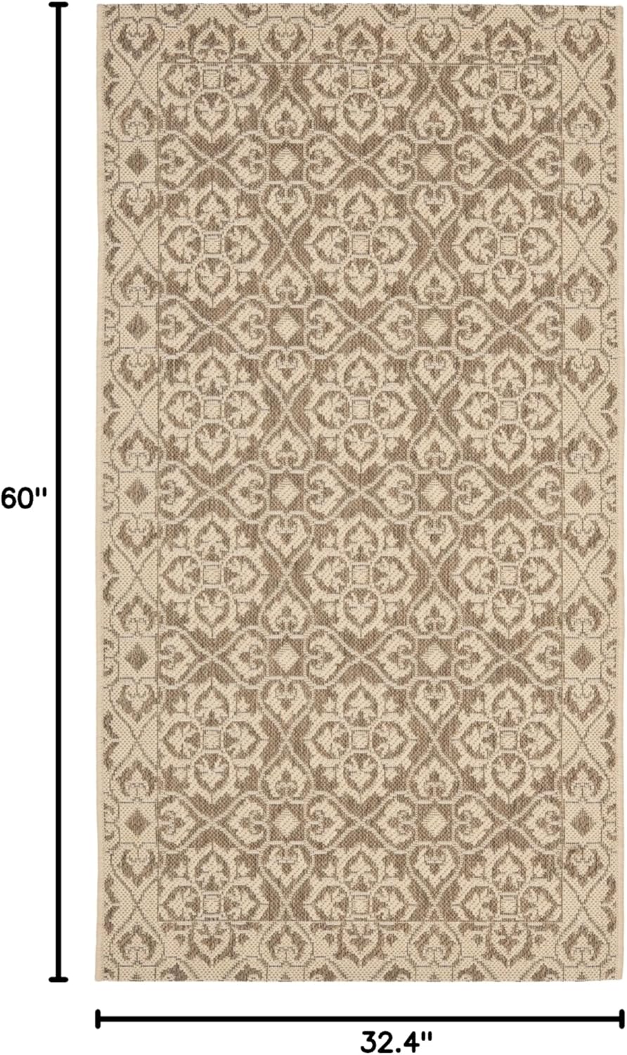 SAFAVIEH Washable Rug Outdoor Courtyard Collection - 2'7" x 5', Brown & Cream, Non-Shedding & Easy Cleaning, Ideal for Patio, Backyard, Mudroom (CY6550-22)