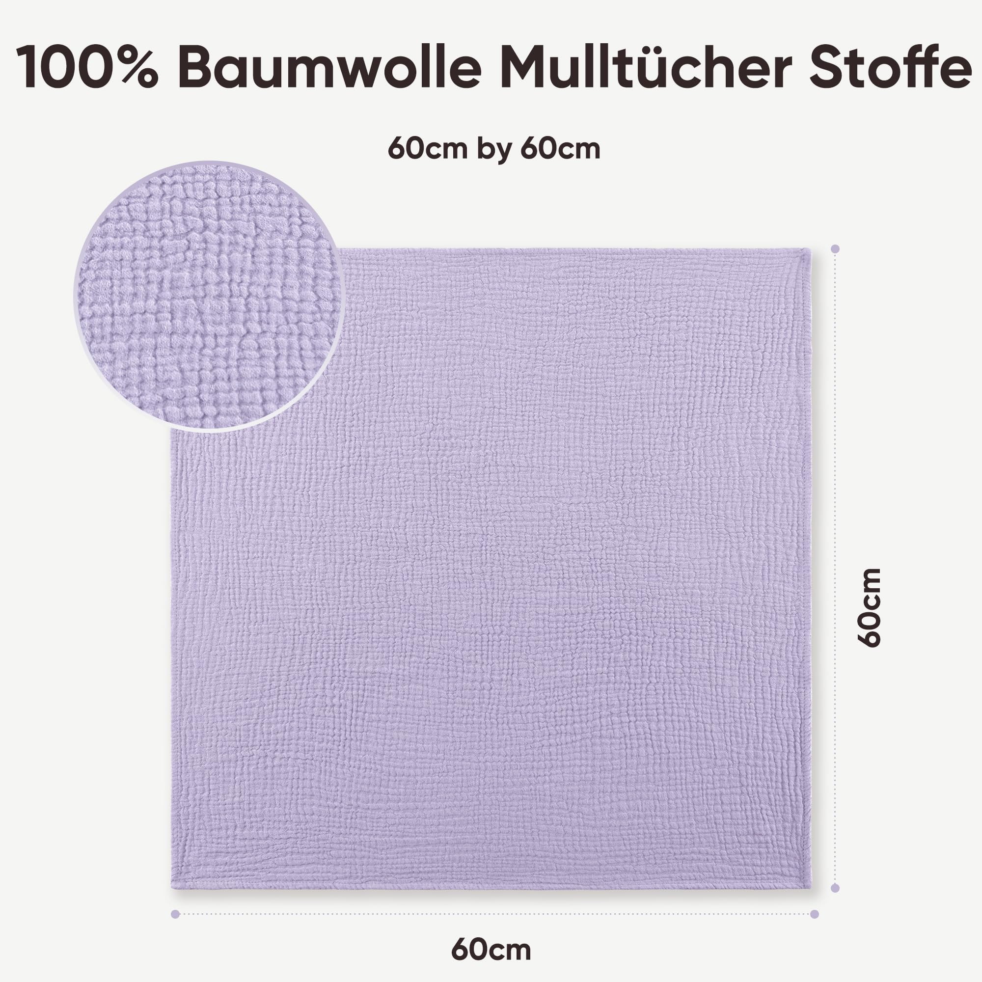 Bearmoss 100 % algodón de muletón, paños suaves para bebés, transpirables y extremadamente absorbentes, paños de muselina para paños absorbentes, 10 unidades, 60 x 60 cm (rosa violeta)