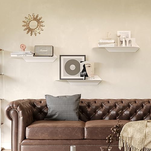 Miniatura 4 de Walensee Estante flotante, estante de pared de metal blanco, juego de 3 estantes montados en la pared, estantes de almacenamiento para libros,