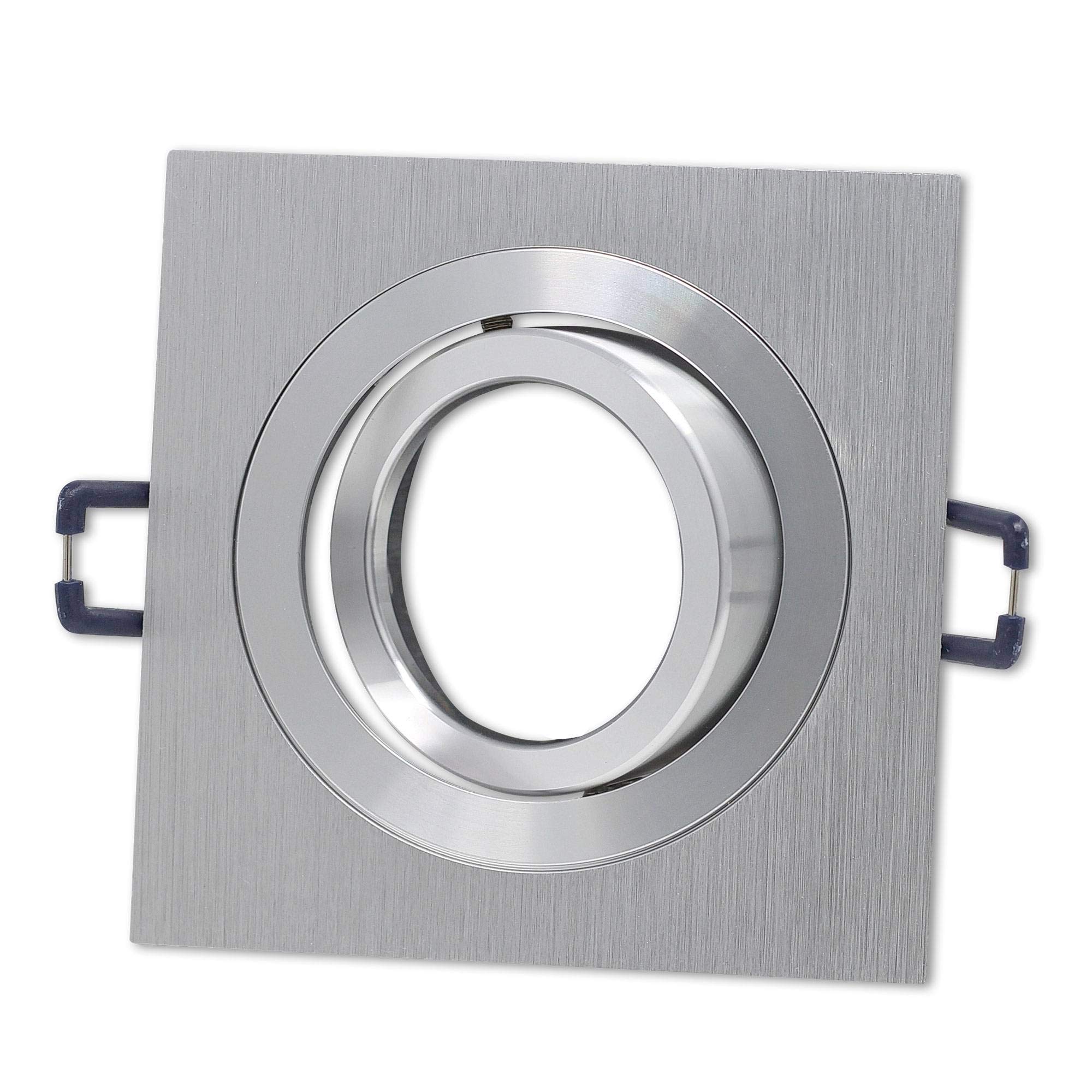 6x LED Einbaustrahler Set Edelstahl gebürstet eckig 5 Watt neutralweiß 12V MR16 - Einbauleuchte schwenkbar aus Aluminium - 75-85mm Bohrloch 92x92mm Einbau-Spot Decken-Strahler