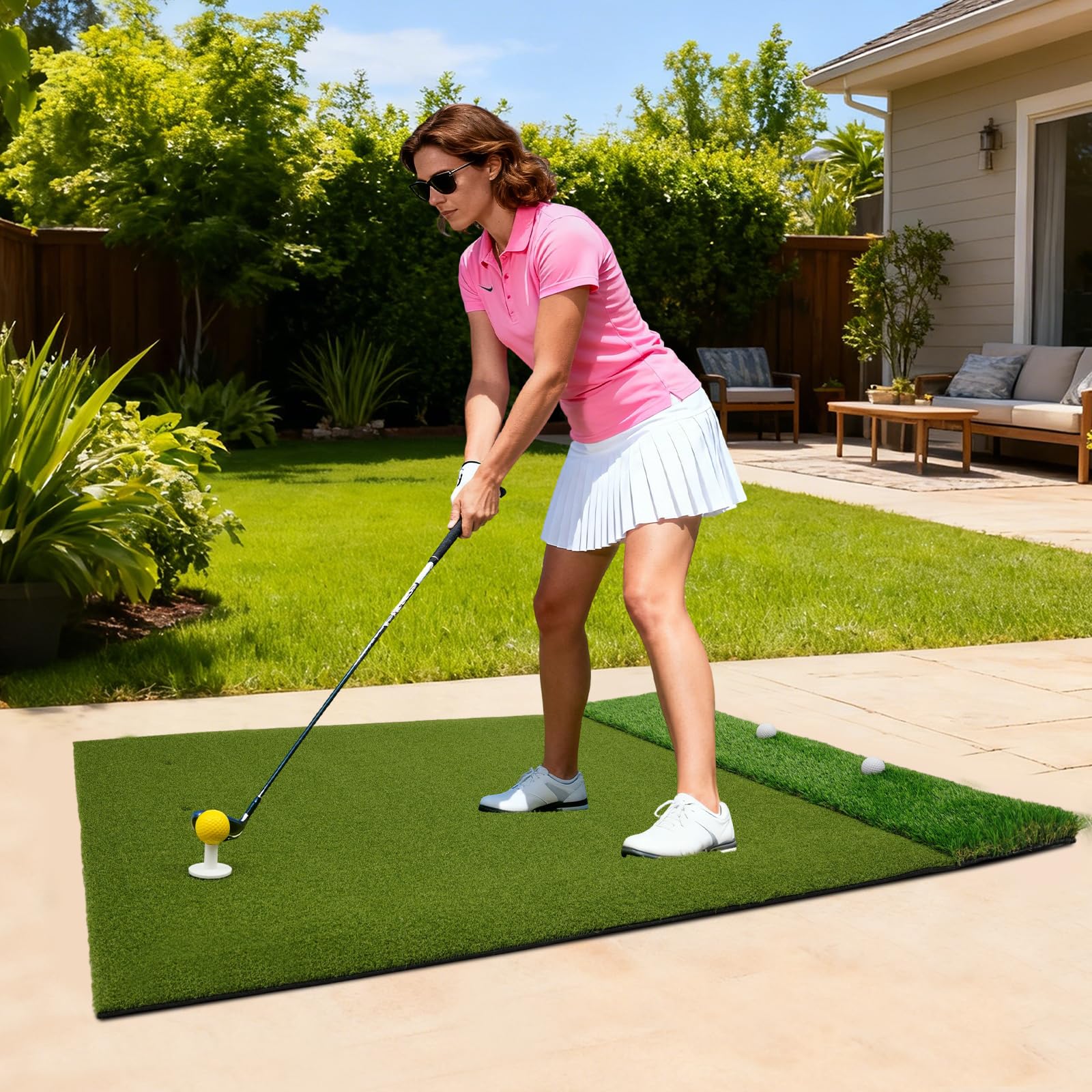 Alfombra de golf Eva, esterilla de práctica de golf con 6 agujeros para té, 3 tees, 9 pelotas, esterilla de putting para casa, balcón, exterior, ejercicio, 150 x 120 cm