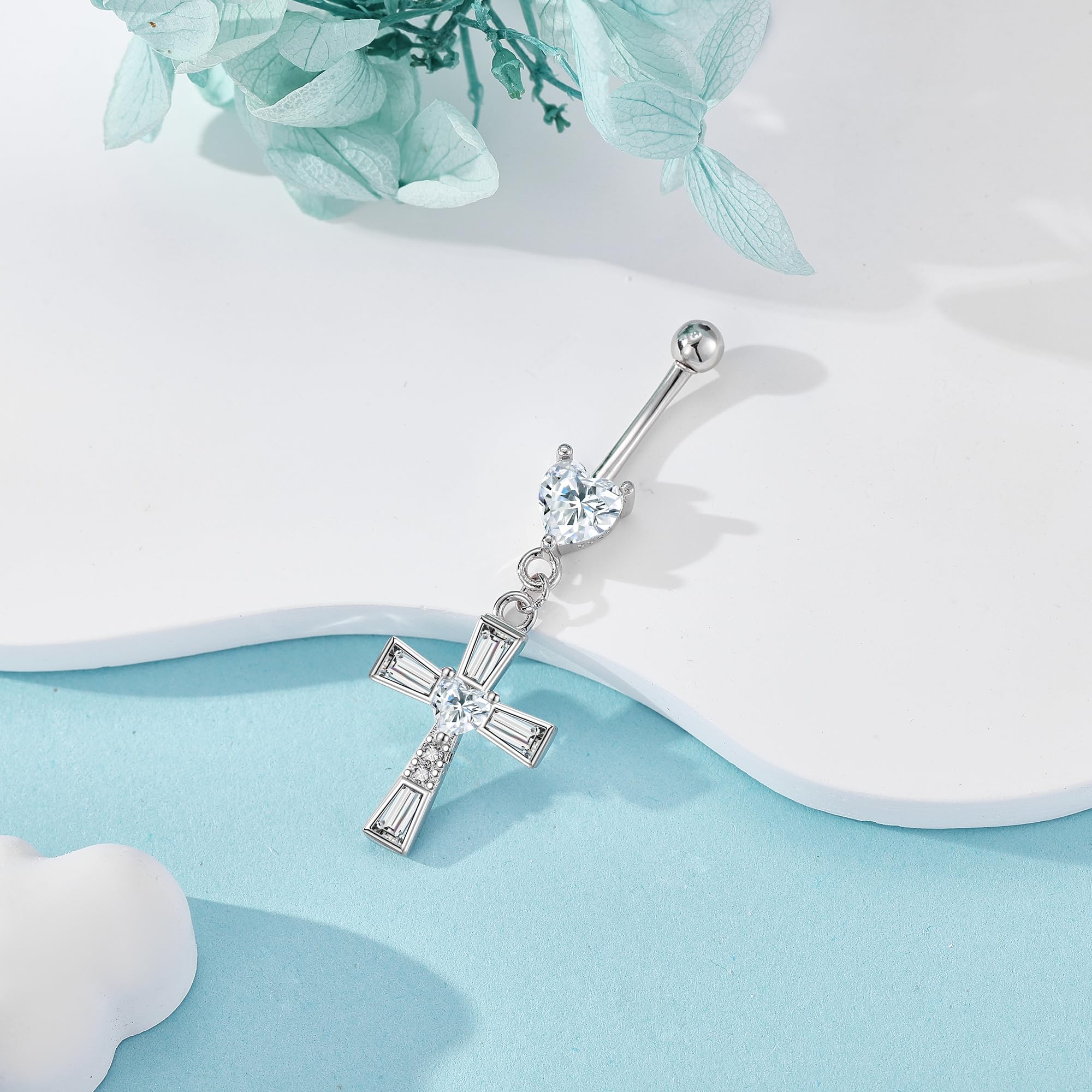 DAYLINLOVE Hängend Bauch Nabel Ring 925 Sterling Silber Bar Schmetterling/Kreuz/Jade/Schwangerschaft Bauch Nabel Piercing Körper Nabel Ring Schmuck Geschenke für Damen Mädchen Mütter
