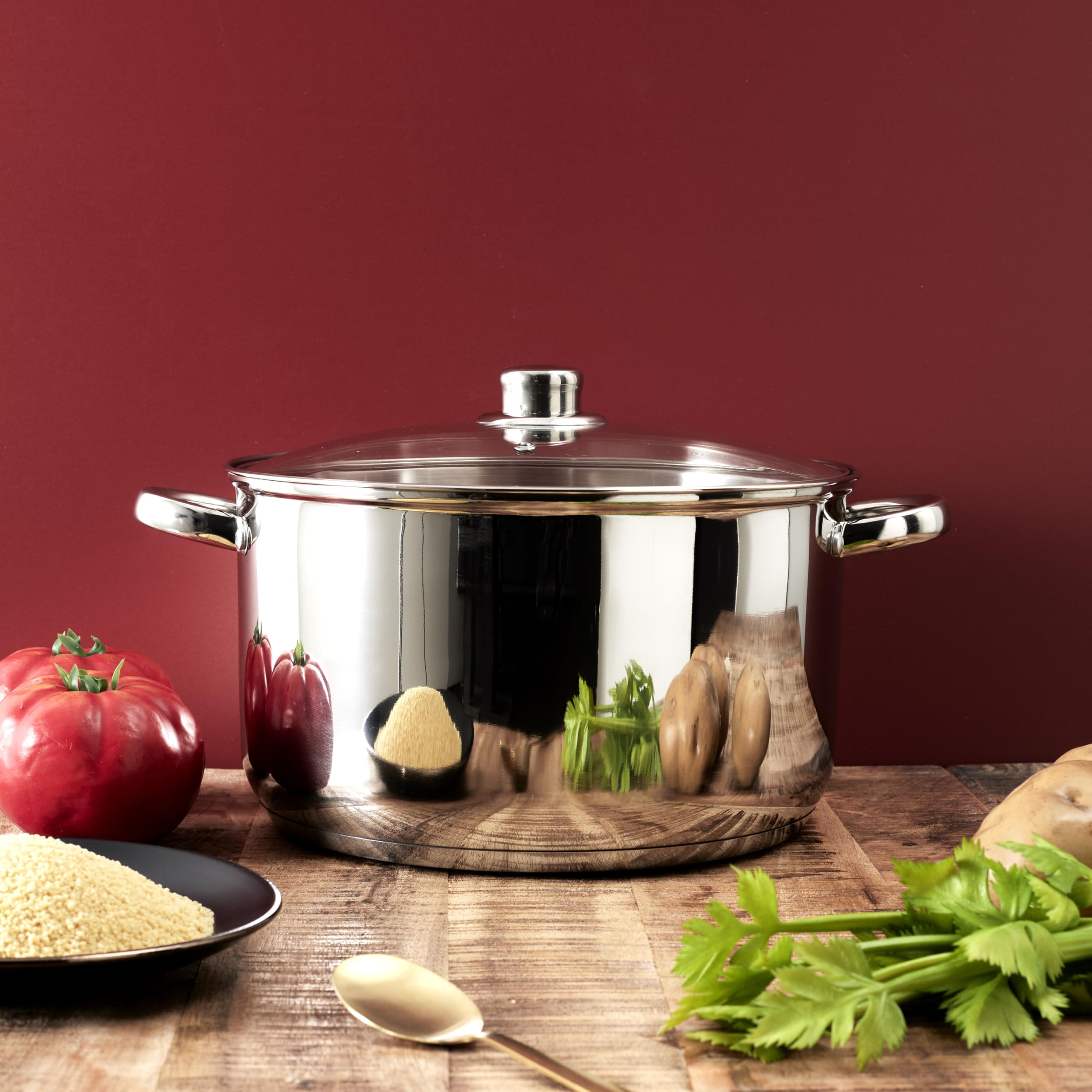 COOK CONCEPT - KC0005 Olla de Metal con Tapa de Vidrio - Capacidad 10L - Compatible con Todo Tipo de Fuegos - para Sopas y Guisos - Diseño Elegante - Acabado Plateado - 10L Plata