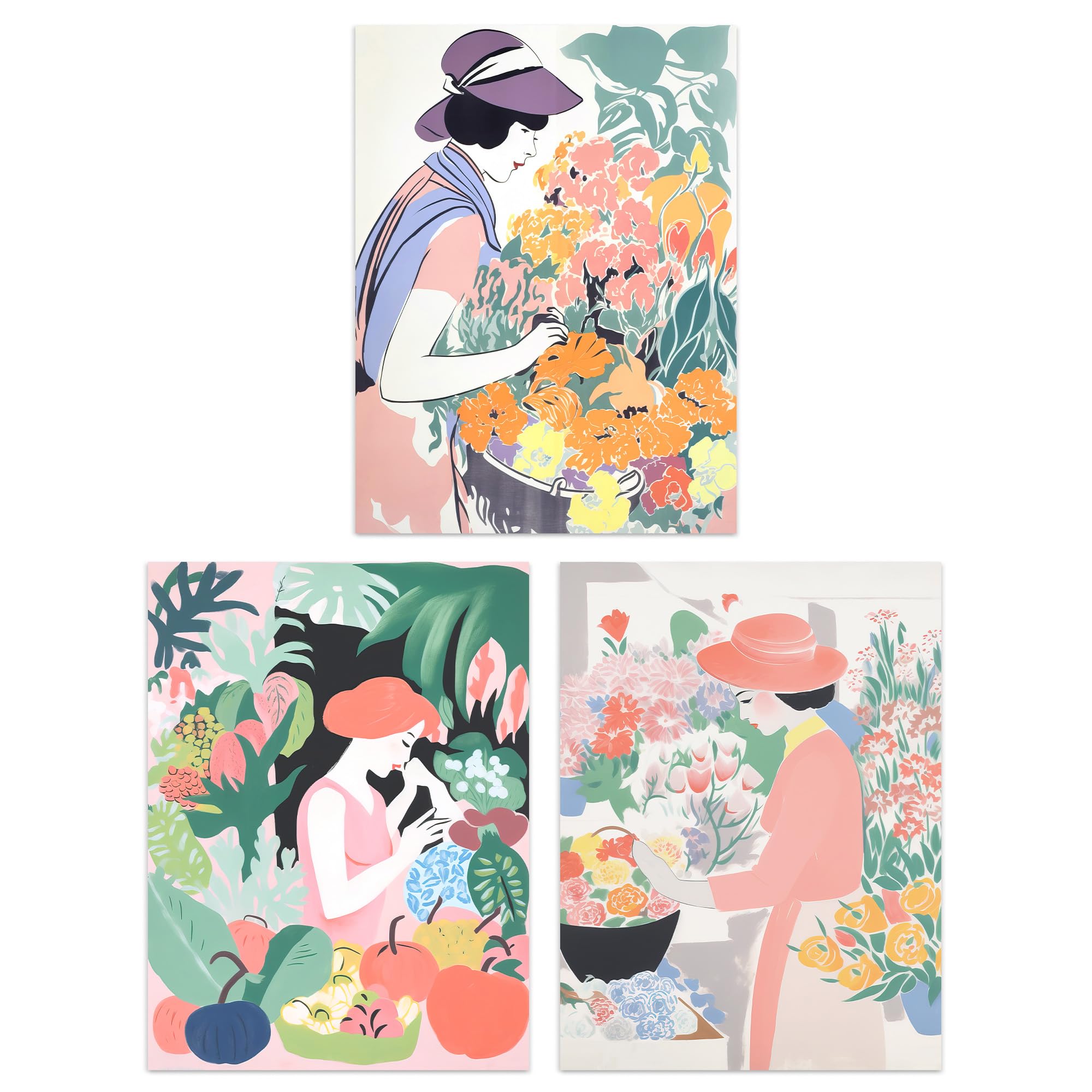 Artery8 Set of 3 Danish Pastel Aesthetic Flower Market Floral Calming Pink Unframed Wall Art Living Room Poster Prints Pack
