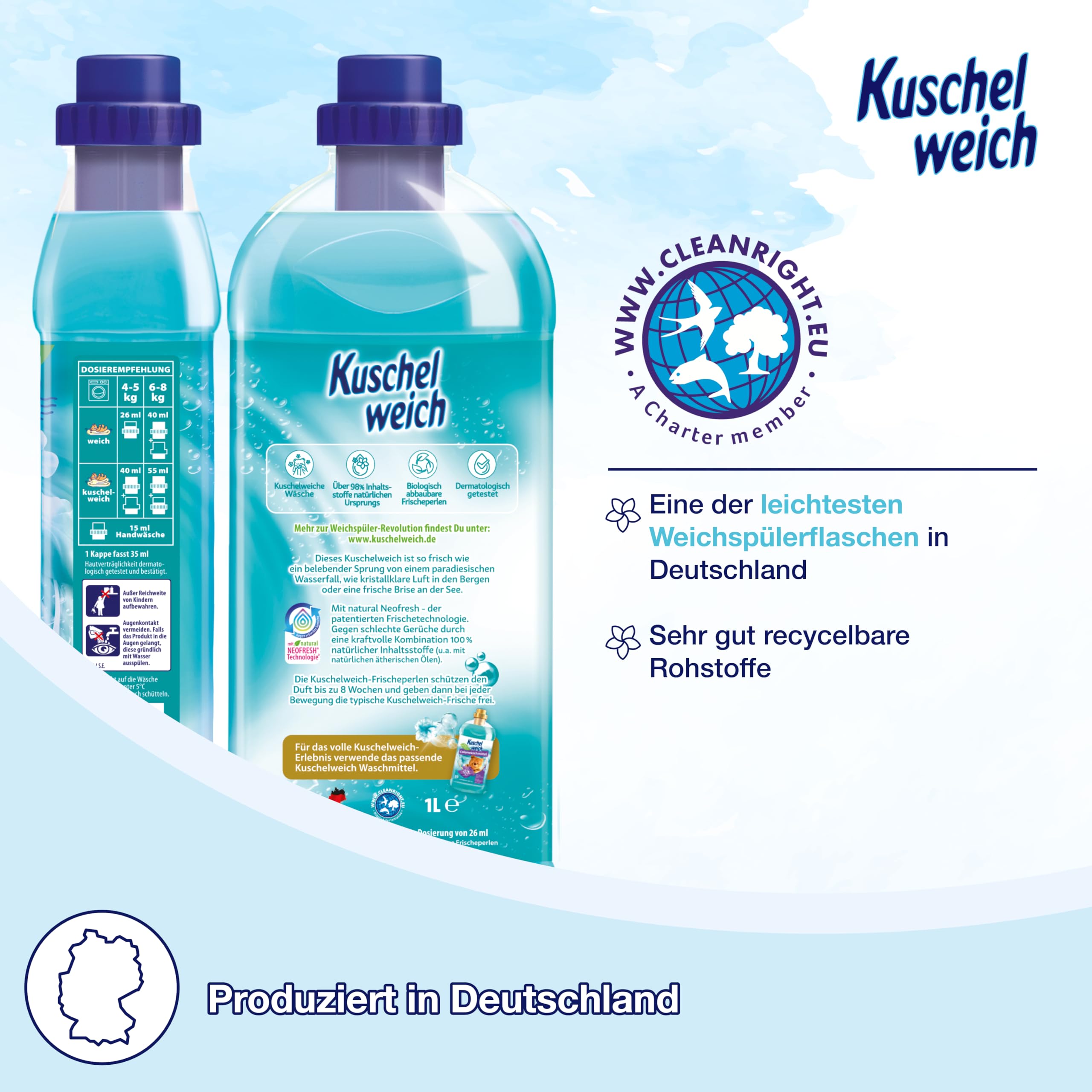Kuschelweich Weichspüler - 12 x 1 l für je 38 Wäschen, kuschlig-weich - hautverträglich, mikroplastikfrei - Frischetraum
