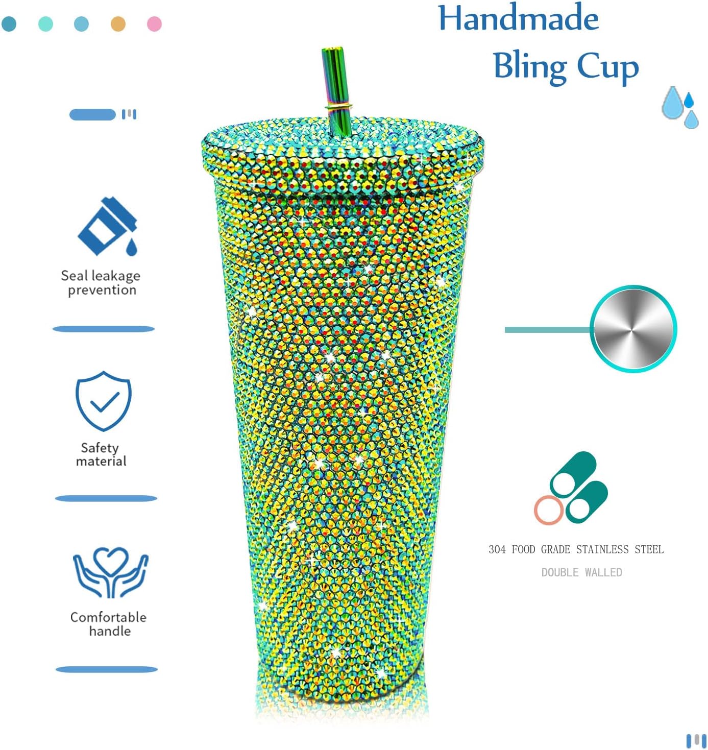 26oz Bling Cup Diamond Studded Tumbler Glitter Water Bottle with Lid and Straws Stainless Steel Vacuum Insulated Coffee Ice Cup Gift for Women (Deep Green) - Image 2