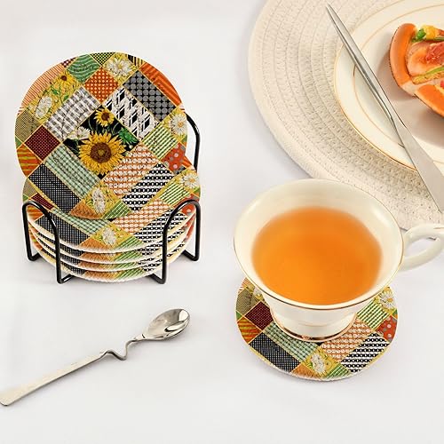 Miniatura 5 de Cup Coasters Set of 6 with Holder Drink Coasters for Tabletop Protection Aesthetic Coasters for Desk Porta Vasos para Mesas Retro Floral Buffalo