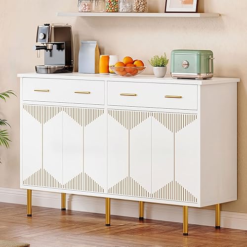 YITAHOME Modern Sideboard Buffet with Drawers, 55" Buffet Cabinet with Storage, Coffee Bar Cabinets for Hallway, Entryway, Kitchen or Living Room, White