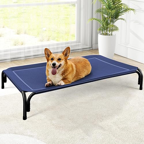Miniatura 11 de Cama elevada para perro, cama elevada para mascotas al aire libre para perros de gran tamaño, catre portátil refrescante para mascotas con malla